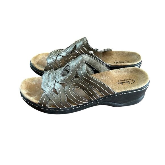 Clarks Bendables Womens Metalli Silver Open Toe Wedge Size 8.5 M - Picture 1 of 8